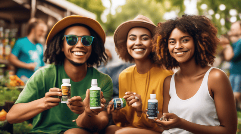 Create an image showing a diverse array of individuals from various niche demographics, all engaging with and enjoying cannabis products in a vibrant, inclusive community setting. Include people of di