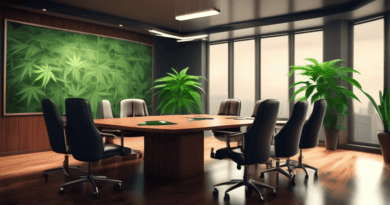 Create an image depicting a professional meeting room where business executives in suits are discussing insurance policies. The background features subtle